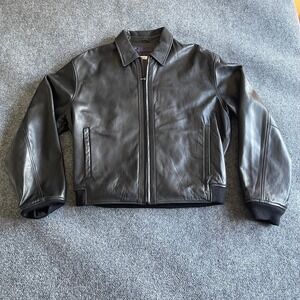 Pelle Studio Wilsons Leather Mens Black Bomber Jacket Size L Purple Lining Zip